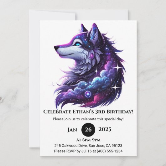 Invitation Celestial Howl Wolf Birthday (Devant)