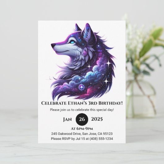 Invitation Celestial Howl Wolf Birthday (Debout devant)