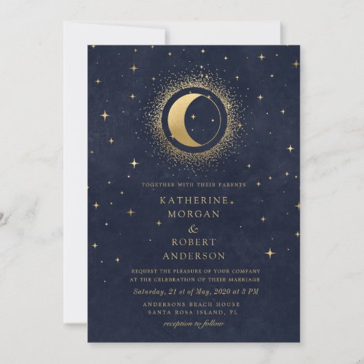 Invitation Celestial Midnight Blue Anglais Mariage espagnol (Devant)