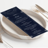 Invitation Celestial Midnight Blue Silver Mariage Diner Menu