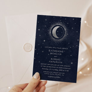 Invitation celestial midnight blue stars moon Wedding Invitat