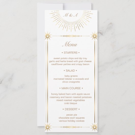 Invitation Celestial Midnight Gold Mariage Dinner Menu (Devant)