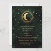 Invitation Celestial Midnight Green Stars Moon Mariage (Devant)
