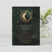 Invitation Celestial Midnight Green Stars Moon Mariage (Debout devant)