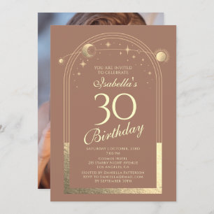 Invitation Celestial Mocha Gold Sun Moon Stars 30e anniversai