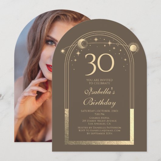 Invitation Celestial Mocha Gold Sun Moon Stars 30e anniversai (Devant / Derrière)