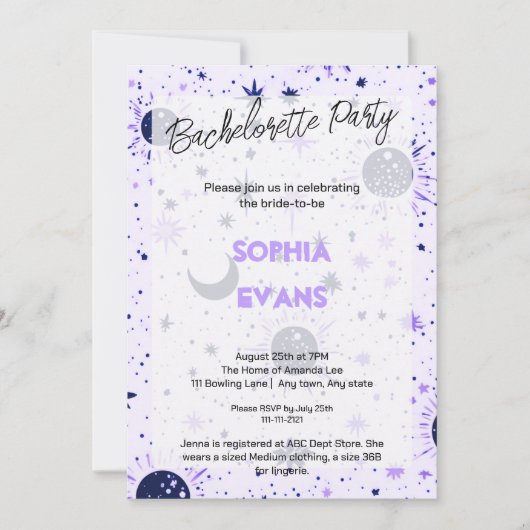 Invitation Celestial moderne Mariage Bachelorette Party (Devant)