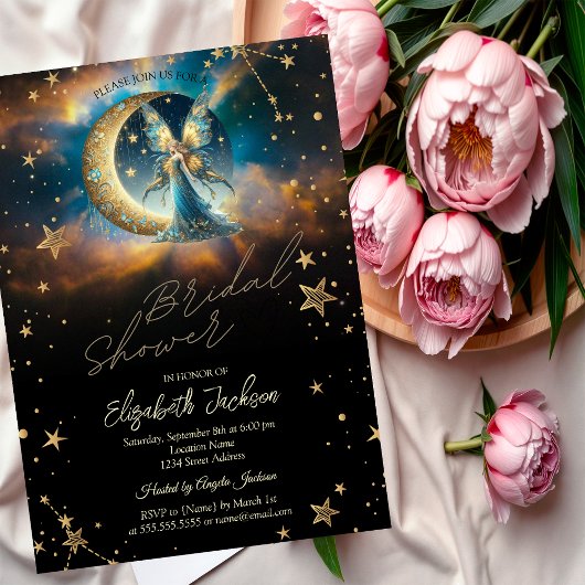 Invitation Celestial Moon Blue Fairy Stars Bridal Shower