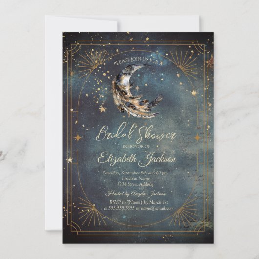 Invitation Celestial Moon Feather Frame Sky Bridal Shower (Devant)