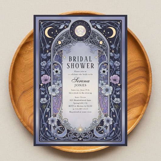 Invitation Celestial Moon Floral Art Nouveau Bridal Shower