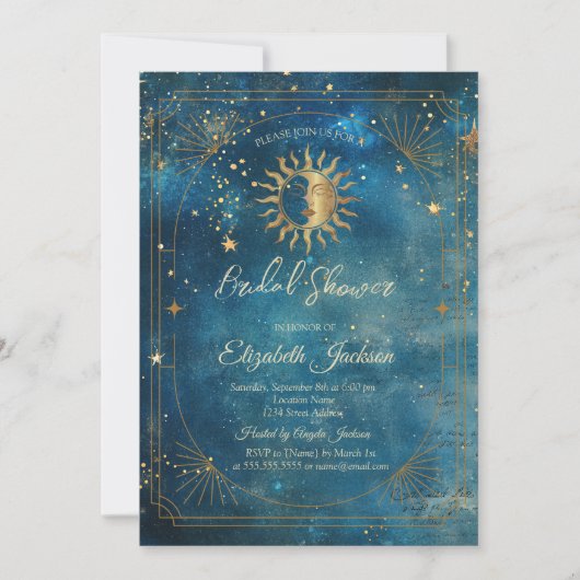 Invitation Celestial Moon Frame Blue Bridal Shower (Devant)
