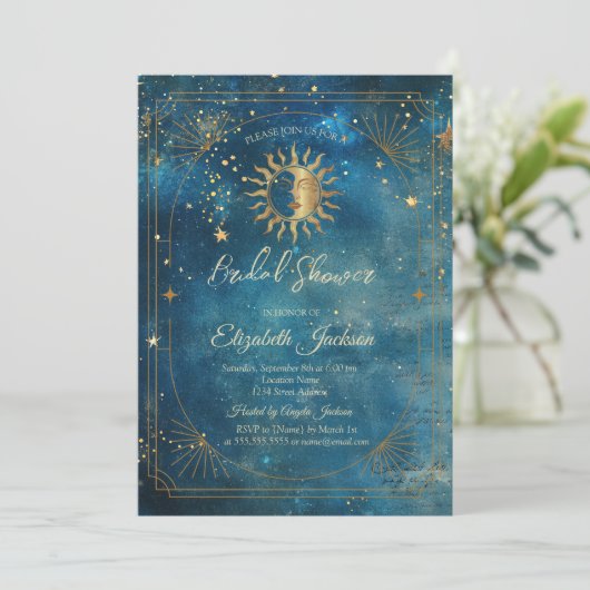 Invitation Celestial Moon Frame Blue Bridal Shower (Debout devant)