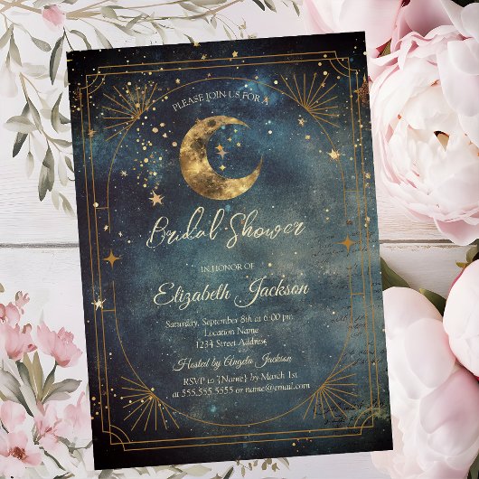 Invitation Celestial Moon Frame Dark Galaxy Sky Bridal Shower