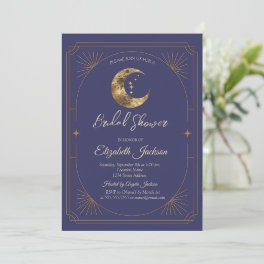 Invitation Celestial Moon Frame Violet Bridal Shower (Debout devant)