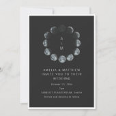 Invitation Celestial Moon Phase Black Dark Night Sky Wedding (Devant)