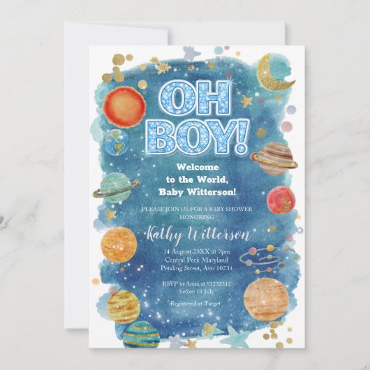 Invitation Celestial Moon Planet Space Baby Shower  (Devant)