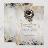 Invitation Celestial  Moon Roses Stars Quinceanera  (Devant / Derrière)