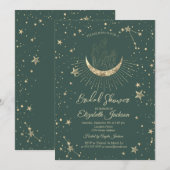 Invitation Celestial Moon,Stars Diamond Green Bridal Shower  (Devant / Derrière)