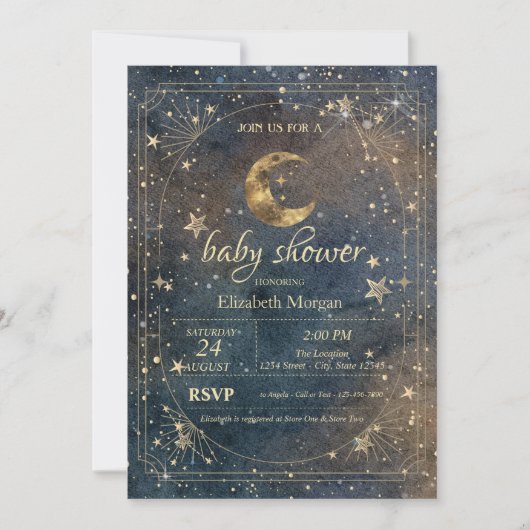 Invitation Celestial Moon Stars Frame Dark Galaxy (Devant)