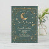 Invitation Celestial Moon Stars Frame Green Bridal Shower (Debout devant)
