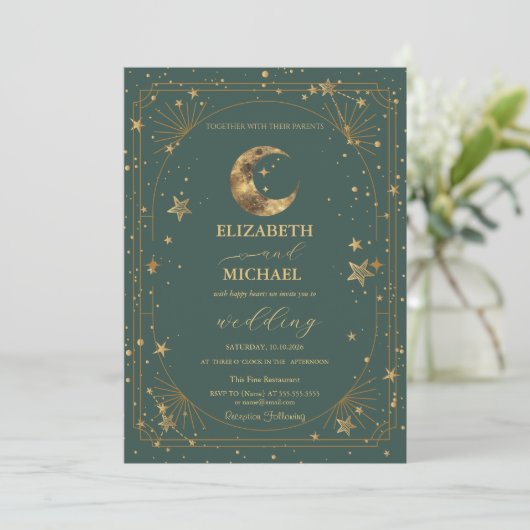 Invitation Celestial Moon Stars Frame Wedding (Debout devant)