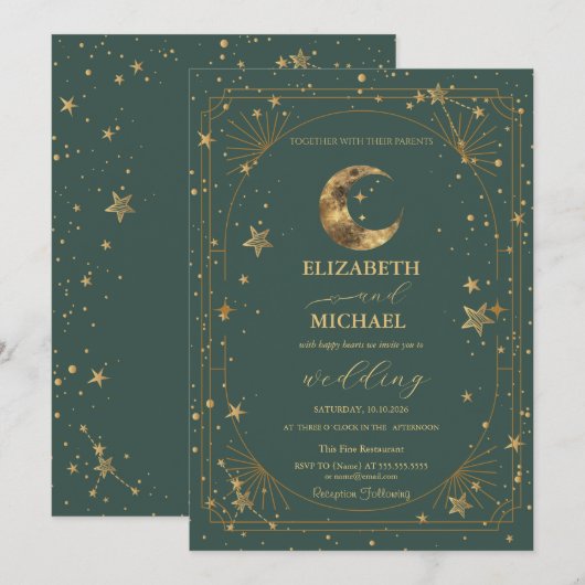 Invitation Celestial Moon Stars Frame Wedding (Devant / Derrière)