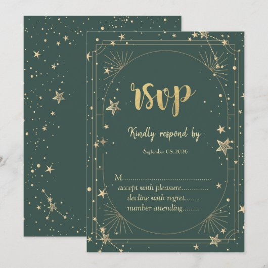 Invitation Celestial Moon Stars Frame Wedding RSVP   (Devant / Derrière)