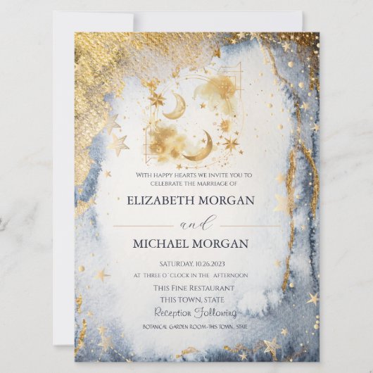 Invitation Celestial Moon,Stars Galaxy Wedding  (Devant)