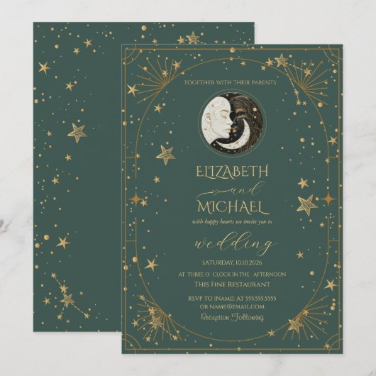 Invitation Celestial Moon Sun Frame Wedding (Devant / Derrière)