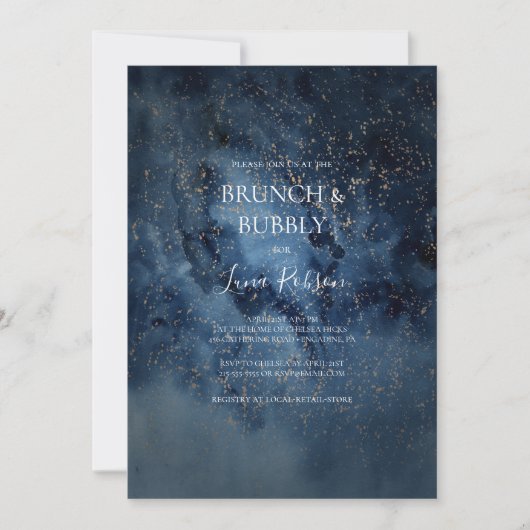 Invitation Celestial Night Sky Gold Brunch et Bubbly Douche (Devant)