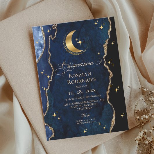 Invitation  Celestial Quinceanera Midnight Stars Moon 