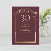 Invitation Celestial Red Gold Sun Moon Stars 30e anniversaire (Debout devant)