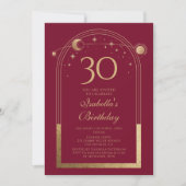 Invitation Celestial Red Gold Sun Moon Stars 30e anniversaire (Devant)