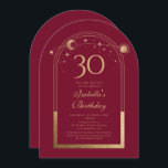 Invitation Celestial Red Gold Sun Moon Stars 30e anniversaire<br><div class="desc">Celestial Red Gold Sun Moon Astronomy 30th Birthday Invitations dispose d'un élégant soleil doré, lune et étoiles avec un cadre doré sur un arrière - plan rouge. A l'intérieur, vous avez vos informations d'invitation personnalisées pour le trentième anniversaire. Personnalisez en modifiant le texte dans les zones de texte. Conçu pour...</div>