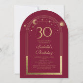 Invitation Celestial Red Gold Sun Moon Stars 30e anniversaire (Devant)