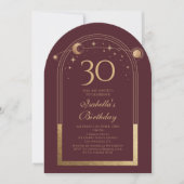 Invitation Celestial Red Gold Sun Moon Stars 30e anniversaire (Devant)