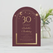 Invitation Celestial Red Gold Sun Moon Stars 30e anniversaire (Debout devant)