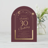 Invitation Celestial Red Gold Sun Moon Stars 30e anniversaire (Debout devant)