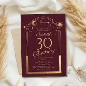 Invitation Celestial Red Gold Sun Moon Stars 30e anniversaire