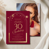 Invitation Celestial Red Gold Sun Moon Stars 30e anniversaire