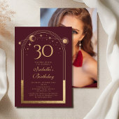 Invitation Celestial Red Gold Sun Moon Stars 30e anniversaire