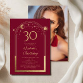 Invitation Celestial Red Gold Sun Moon Stars 30e anniversaire
