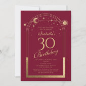 Invitation Celestial Red Gold Sun Moon Stars 30e anniversaire (Devant)