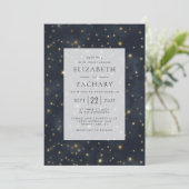 Invitation Celestial Starry Sky Midnight Blue Gold Mariage (Debout devant)