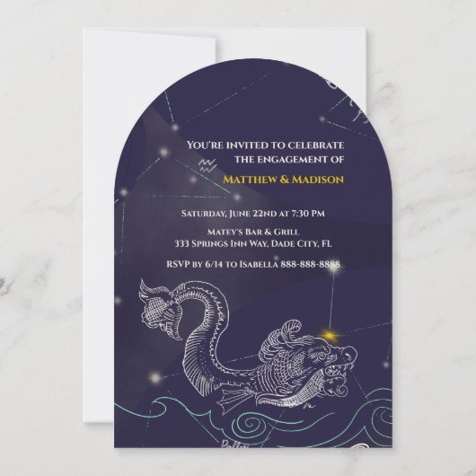 Invitation Celestial Sun Star Map Dark Blue Engagement Party (Dos)