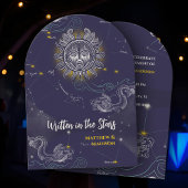 Invitation Celestial Sun Star Map Dark Blue Engagement Party