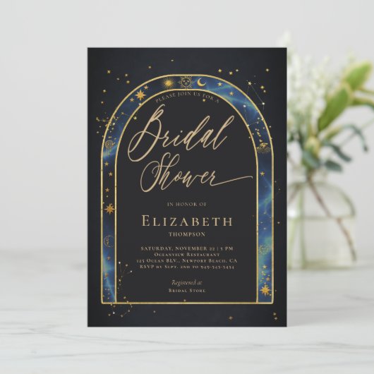 Invitation Celestial Waters Arch Starry Zodiac Bridal Shower (Debout devant)