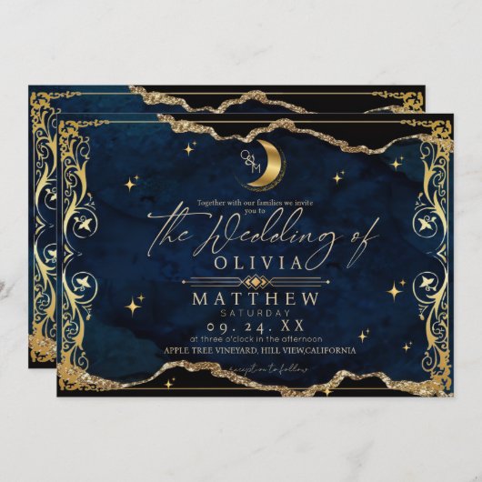Invitation Celestial Wedding Moon and stars Wedding (Devant / Derrière)