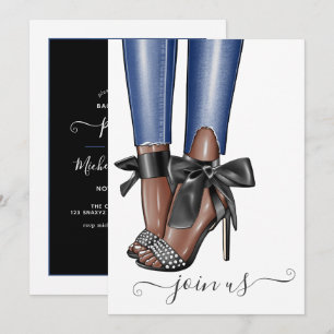 Invitation Célibataire fashionista noir et denim