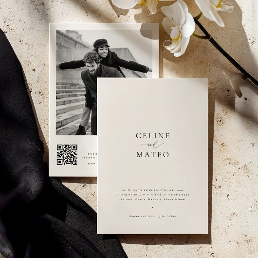 Invitation CELINE Minimalist Wedding Invite w/ RSVP QR Code